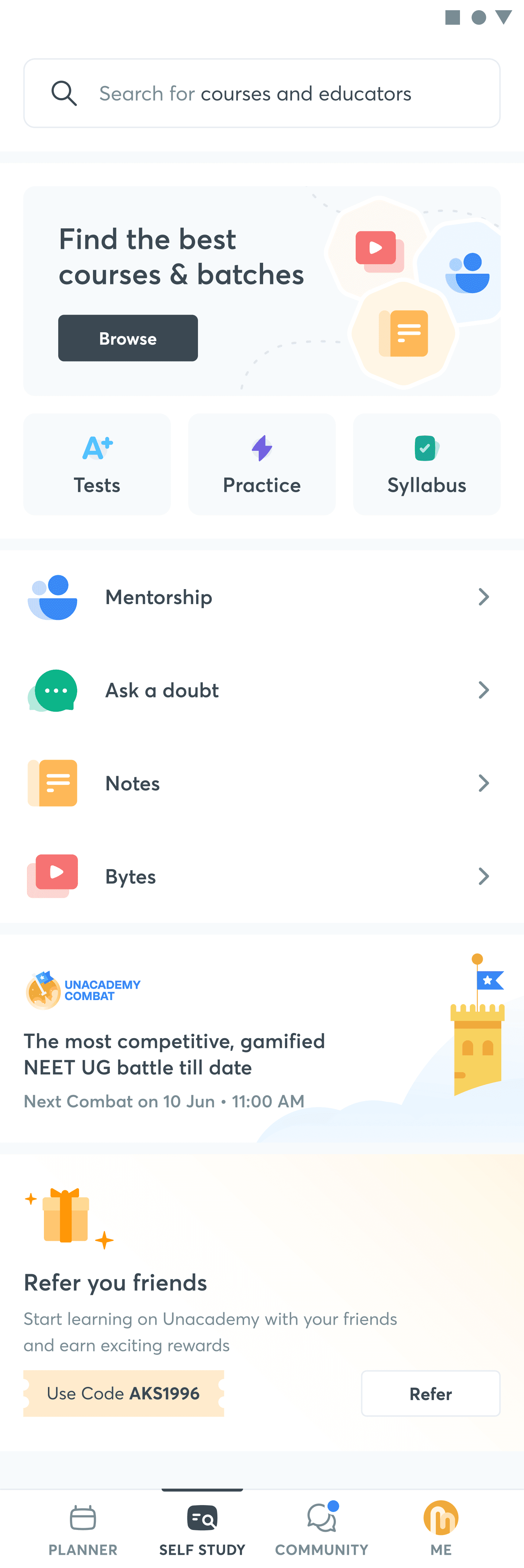 Unacademy self study experience